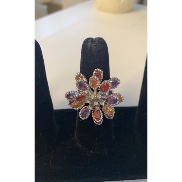 Large Colorful Gemstone Statement Ring Size 8 - Picture 3 of 3